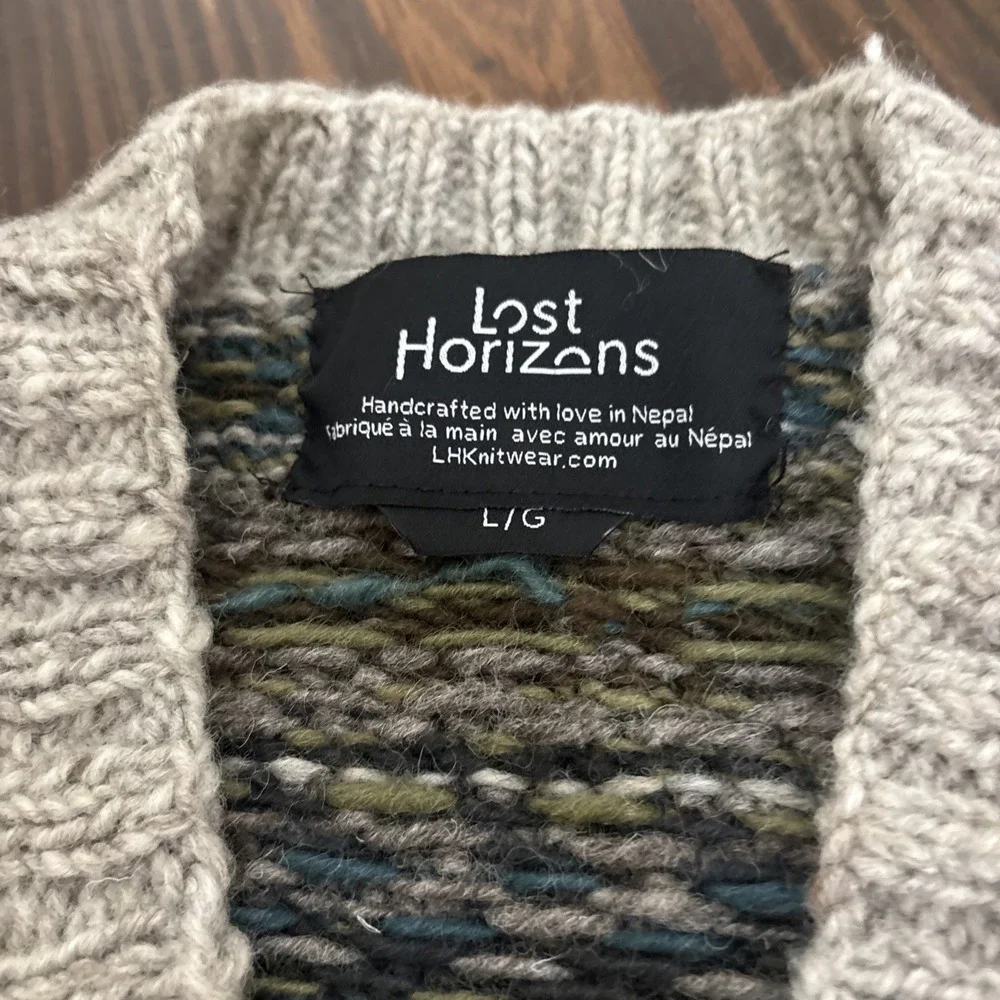 Lost Horizons 100% Wool Vest Gray Fair Isle Nepal Mens Large Outdoor